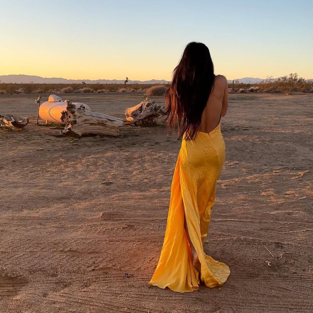 high leg slit gold satin dress (brand unknown) - one size fits all